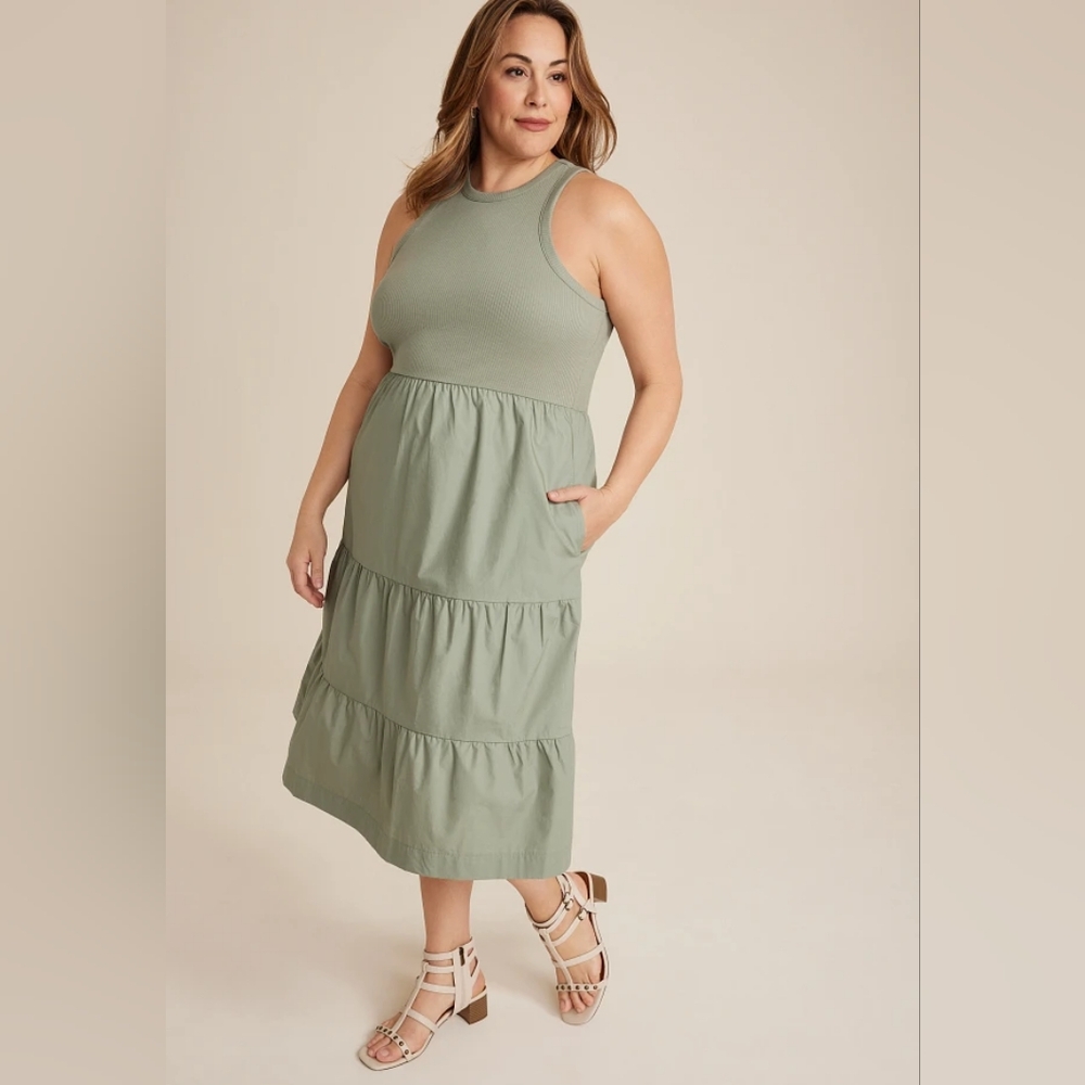 Maurice's Tiered Tank Dress Light Sage Green NWT 0X